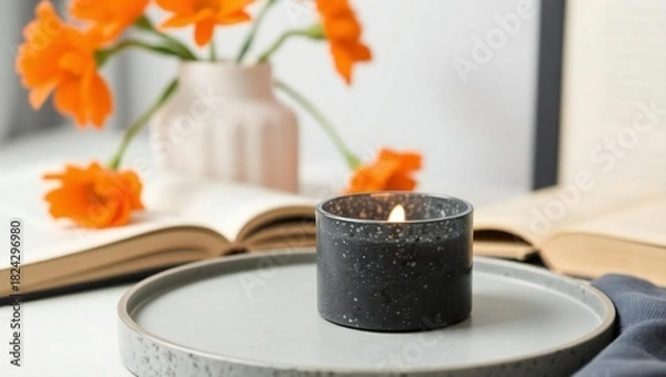 Obraz still life with a candle and flowers