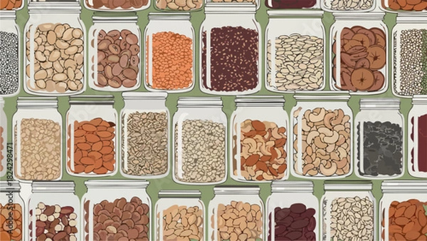 Fototapeta Canned Beans Seeds Nuts and Lentils in Jars Illustration for Culinary and Healthy Eating Concepts