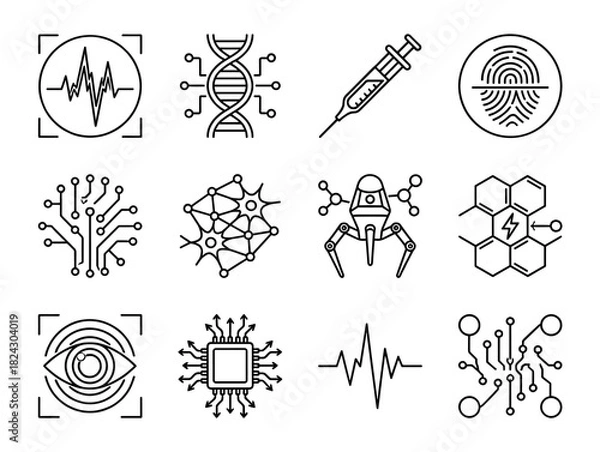 Obraz Futuristic Biohacking Bio Tech Transhumanism Icons Set