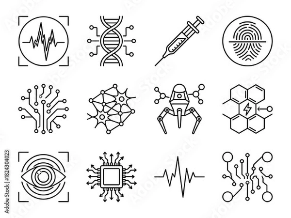 Fototapeta Futuristic Biohacking Bio Tech Transhumanism Icons Set
