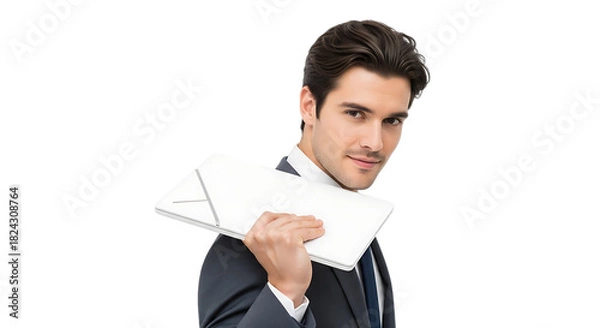 Obraz A smart looking corporate employee holding white documents on his shoulder with a confident and approachable expression