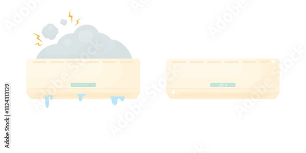 Fototapeta Broken air conditioner and fixed. Air conditioner repair. Air conditioner leaking.