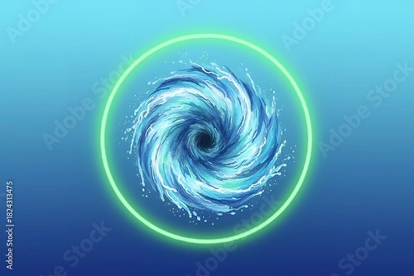 Fototapeta Abstract swirling water design with blue and green circular background saving water in home