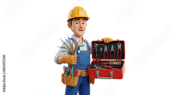 Fototapeta Construction worker with tools and toolbox giving thumbs up silhouette