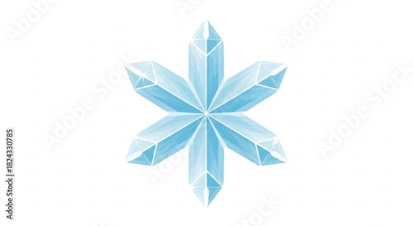 Fototapeta Stylized sixpointed blue crystal snowflake shape with sharp facets