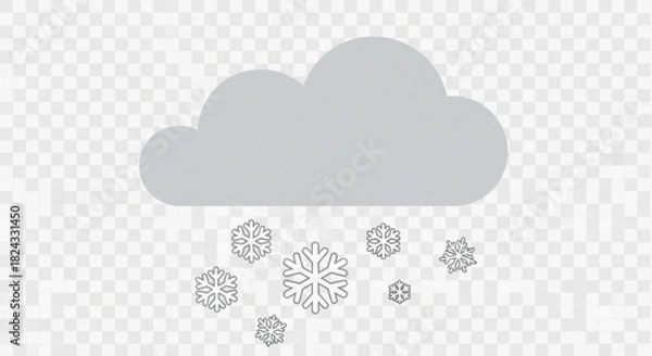 Fototapeta Simple gray cloud icon with stylized white snowflakes falling down, representing winter weather or snowfall