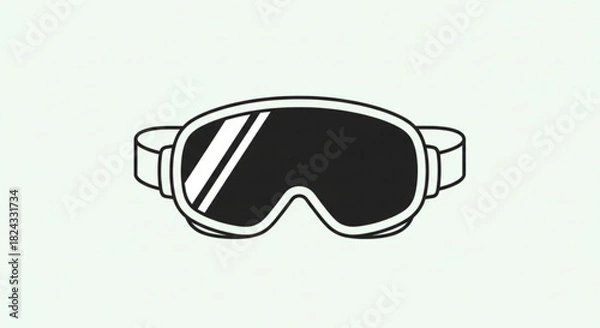 Fototapeta Simple black and white line art icon representing ski or snowboard goggles for winter sports protection against snow and wind