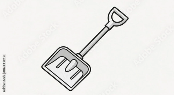 Fototapeta Simple cartoon drawing of a snow shovel with a dhandle, light background, perfect for winter or cleaning concepts