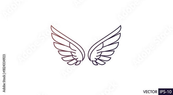 Fototapeta Outline drawing of a pair of angel wings, simple minimalist vector illustration
