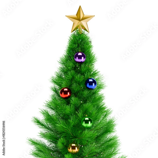 Fototapeta Close up of a perfectly decorated Christmas tree with balls on a white background