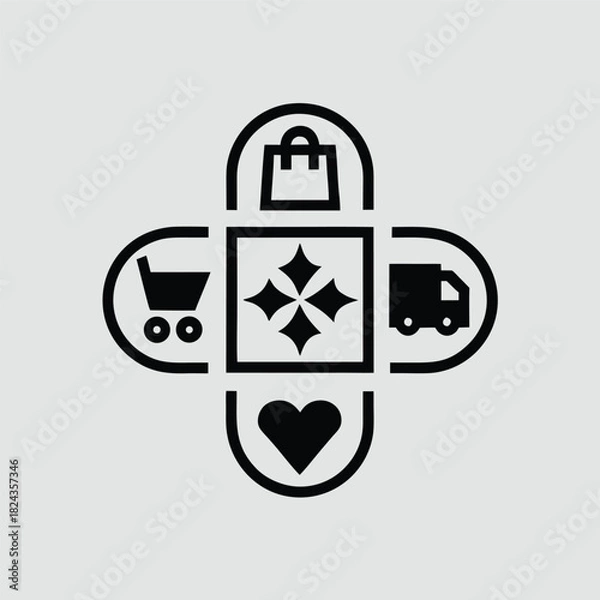 Fototapeta Cloud computing concept vector illustration using flat design icons for business, internet, and communication website sign set