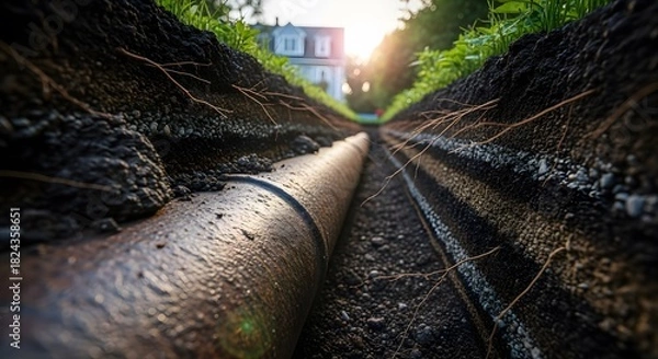 Fototapeta realistic underground perspective of a large water pipe running 