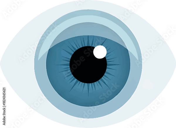 Fototapeta A clean and minimalist vector illustration of a human eye with a vibrant blue iris and a black pupil, representing clear vision, insight, and digital perception