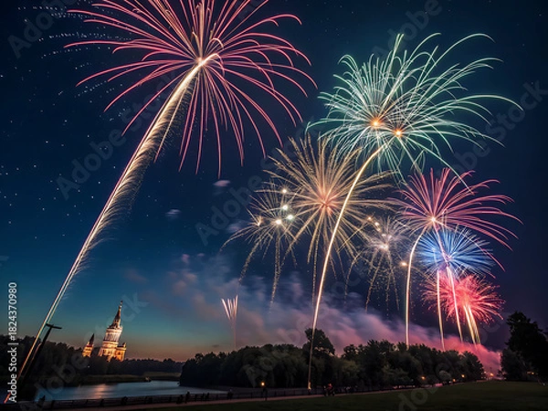 Fototapeta fireworks over the river