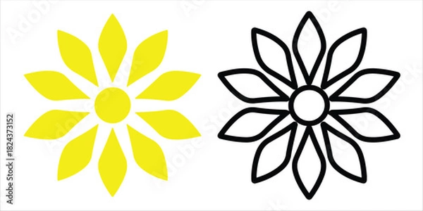 Obraz Stylized yellow flower and black outline flower on