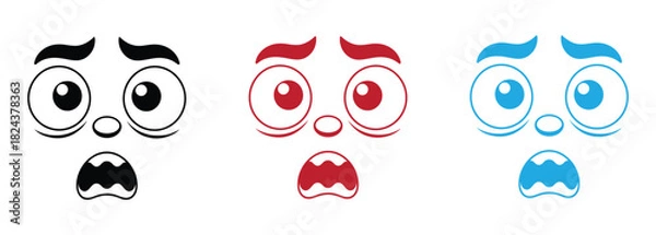 Fototapeta Surprised cartoon face emoji. Cartoon face expressing fear and surprise, featuring wide open eyes and mouth, trembling with worry and anxiety in a humorous and exaggerated manner character illustratio