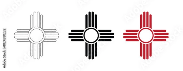 Fototapeta Zia symbols set. Antient Native Americans sign vector isolated icon. New Mexico state logo.