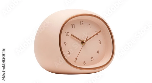 Obraz Peach-colored analog alarm clock isolated PNG, showing the time, on transparent background, home decor and time management concept