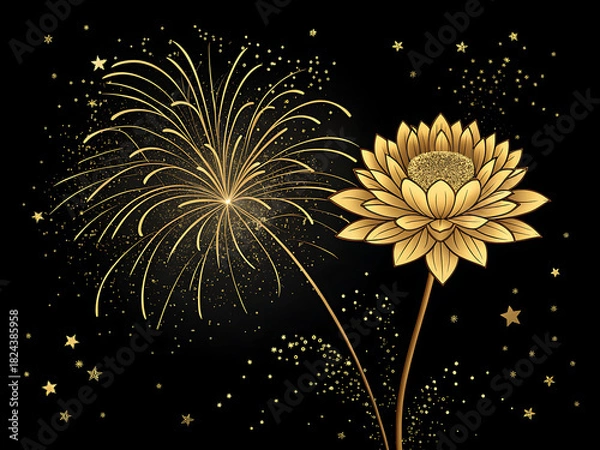 Fototapeta Firework and Lotus generative AI