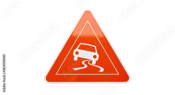 Obraz Slippery road sign PNG isolated on transparent background, orange triangle warning symbol for driving safety and caution