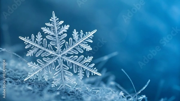Obraz Intricate snowflake macro photography with soft blue background