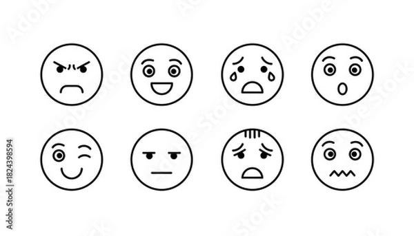 Fototapeta Set of emoticons displaying various emotions in minimalist line design