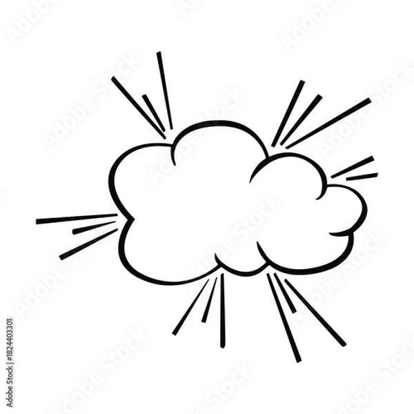 Fototapeta Illustration of a cartoon cloud with radiating lines in black and white on a white background