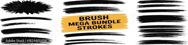 Obraz Mega bundle of black brush strokes and paint smears on transparent background