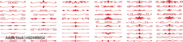 Obraz Red vintage floral decorative divider lines and border elements set for design embellishment