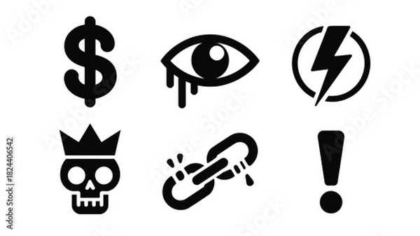 Fototapeta Set of six minimalist warning icons simple flat vector design element isolated on white background