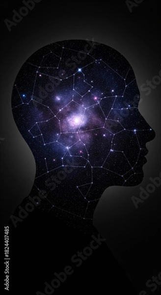 Fototapeta Double Exposure Human Head and Star Map