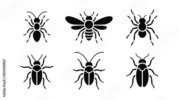 Fototapeta Set of insect icons simple flat vector glyphs isolated on white background for app design and infographic use