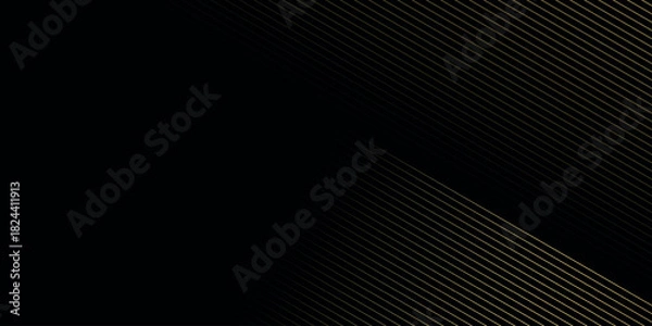 Fototapeta Black abstract background with luxurious and elegant gold lines. Premium background concept for covers, banners, brochures, presentations, and certificates. VOL. 5