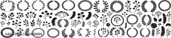 Obraz Hand Drawn Floral Wreath Frames and Leaf Border Elements Vector Set