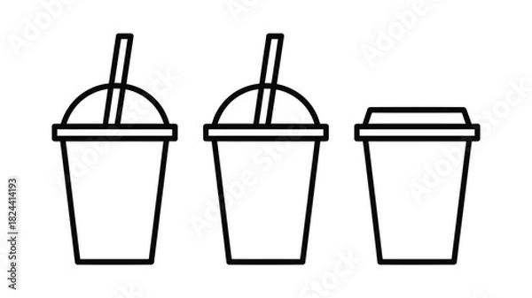 Fototapeta Set of disposable cup icons simple line vector design perfect for cafe menus and mobile app elements isolated on white background