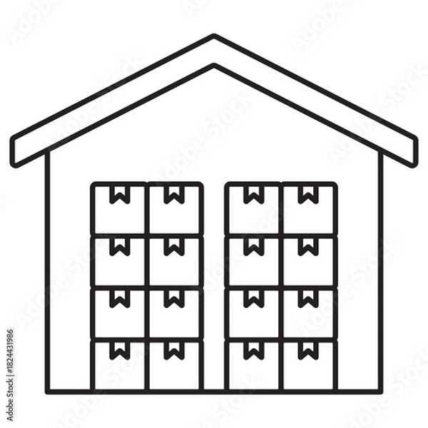 Fototapeta Depot iocn, Storage Depot, Logistics Center, Distribution Hub, Inventory Warehouse, vector