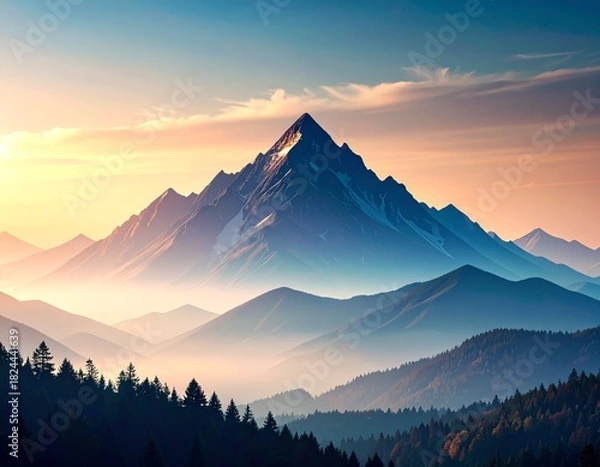 Obraz "Crowned in Light: Mountain Silence Beneath a Painted Sky"