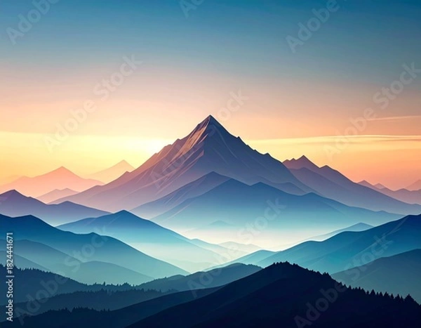 Obraz "Twilight Peaks: A Symphony of Shadows and Sunrise Haze"