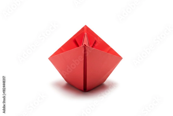 Obraz Front View 3D Rendering of Red Origami Paper Boat