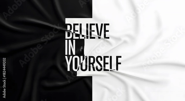 Fototapeta Believe in yourself text on black and white fabric background