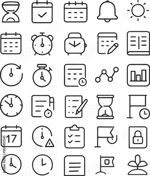 Fototapeta Collection of time and planning icons in a repeating pattern Vector