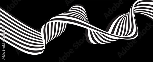 Obraz Black on white abstract perspective line wave stripes with 3d dimensional effect isolated on white. vector illustration