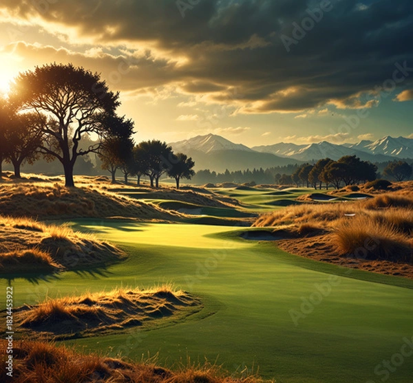 Obraz Green golf playground for recreation. Generative AI