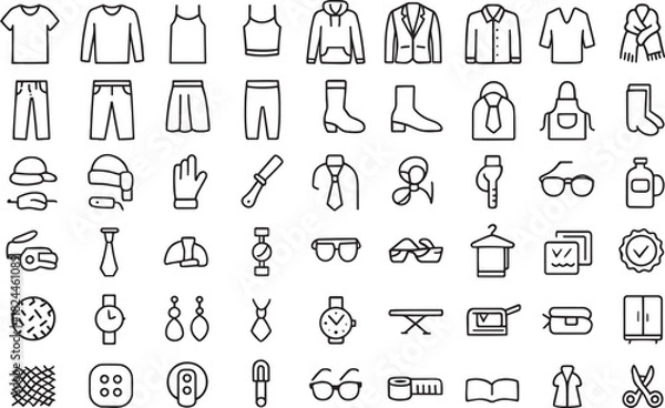 Fototapeta Collection of clothing and accessory line icons for fashion and style Vector