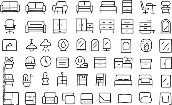 Fototapeta Collection of line icons representing furniture and home decor items Vector