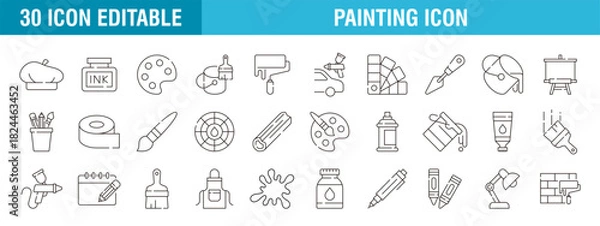 Fototapeta Collection of painting related icons, various painting tools, paint icons icon template editable resizable EPS 10