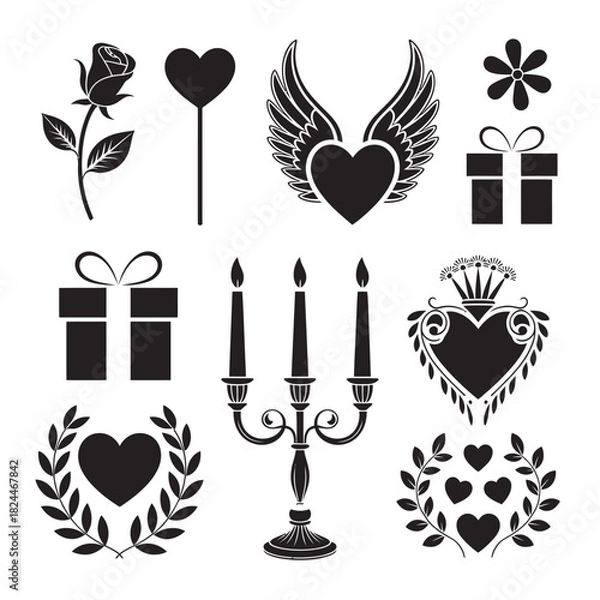 Fototapeta Set of romantic heart vector icons for valentine and decorative design