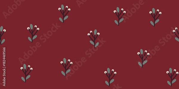 Obraz Deep Red Background with Minimalist Berry Sprig Pattern