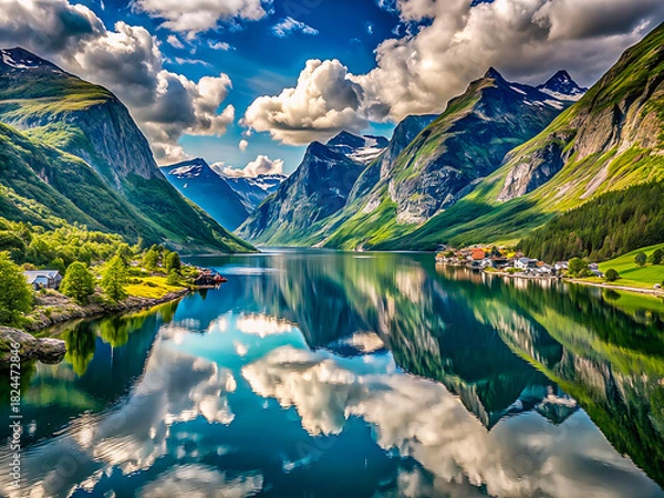 Obraz Breathtaking Norwegian Fjord with Crystal-Clear Reflection & Dramatic Mountains