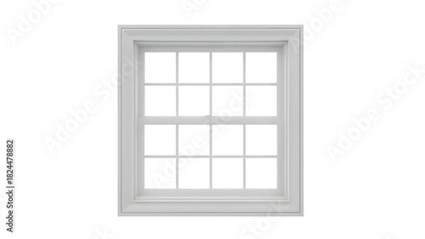 Fototapeta Classic white double hung window with grids on black background